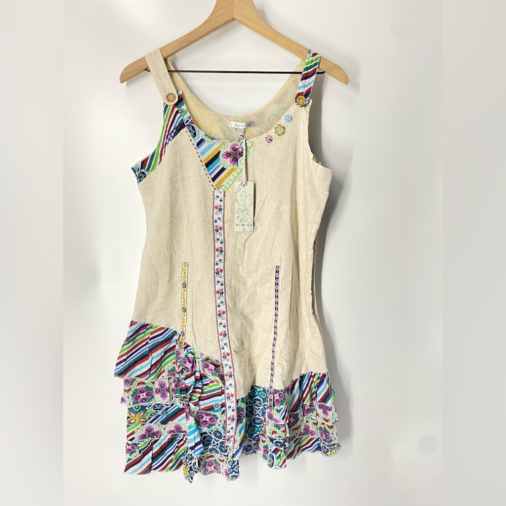 Toi et Moi Cream Pleated Sundress Scoop Neck